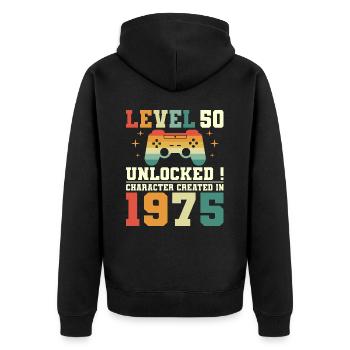 50 Jubiläum Level Gamer 50 Jahre - Unisex Premium Bio Zip Hoodie - Schwarz - Hinten - Nico (187cm)