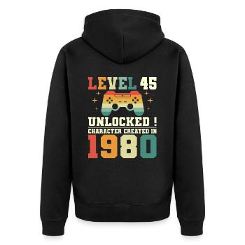 Niveau 45 Anniversaire Gamer 45 Ans - Veste à capuche bio Premium Unisexe - noir - Dos - Nico (187cm)