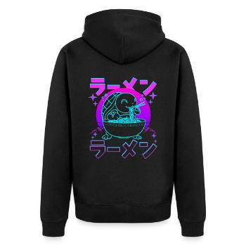 Retro Kawaii Ramen Sea Turtle - Unisex Premium Organic Zip Hoodie - black - Back - Nico (187cm)