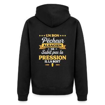 Pêcheur Alsacien Alsace Humour Pêche - Veste à capuche bio Premium Unisexe - noir - Dos - Nico (187cm)