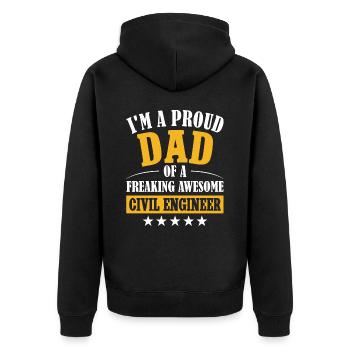 Humor Vater Papa Bauingenieur - Unisex Premium Bio Zip Hoodie - Schwarz - Hinten - Nico (187cm)