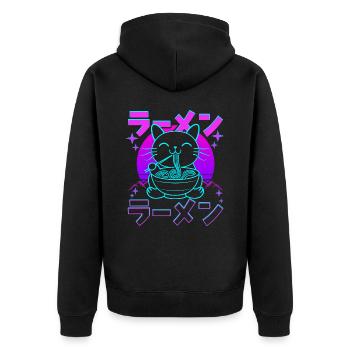 Retro Kawaii Cat Eating Ramen - Unisex Premium Organic Zip Hoodie - black - Back - Nico (187cm)