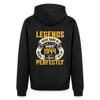80ème Anniversaire Aout Année 1944 - Veste à capuche bio Premium Unisexe - noir - Dos - Nico (187cm)