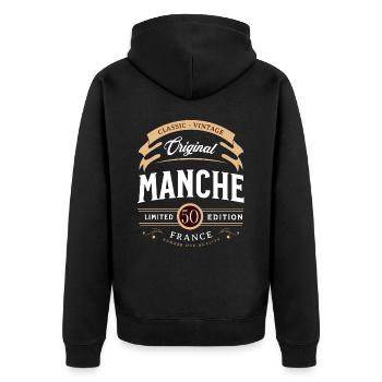 Vintage Manche Département France - Veste à capuche bio Premium Unisexe - noir - Dos - Nico (187cm)