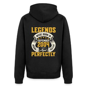 20ème Anniversaire Septembre Année 2004 - Veste à capuche bio Premium Unisexe - noir - Dos - Nico (187cm)