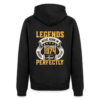 50. Jahrestag September Jahr 1974 - Unisex Premium Bio Zip Hoodie - Schwarz - Hinten - Nico (187cm)
