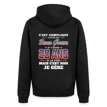 Humour Homme 20 ans Fête Anniversaire - Veste à capuche bio Premium Unisexe - noir - Dos - Nico (187cm)