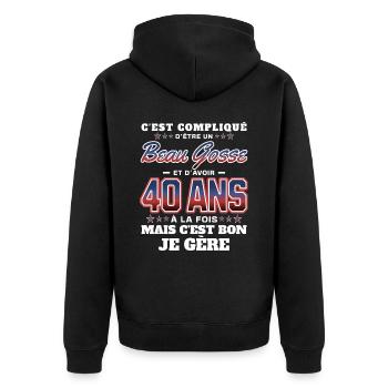 Humour Homme 40 ans Fête Anniversaire - Veste à capuche bio Premium Unisexe - noir - Dos - Nico (187cm)