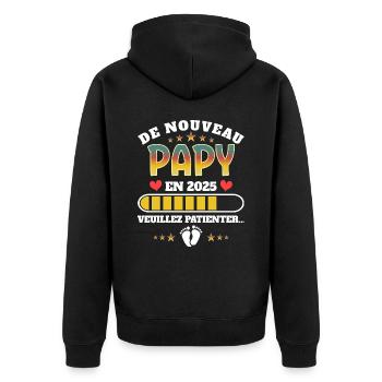 Grossesse Grand Père Encore papy 2025 - Veste à capuche bio Premium Unisexe - noir - Dos - Nico (187cm)