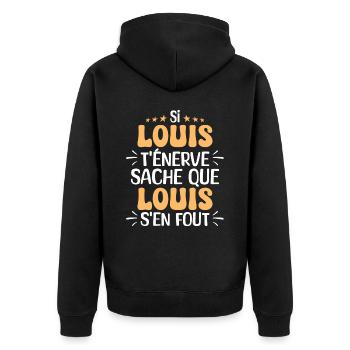 Nom Humour Prénom Personnalisé Louis - Veste à capuche bio Premium Unisexe - noir - Dos - Nico (187cm)