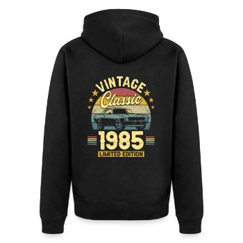 Auto Jahr Jahrgang 1985 40 Jahre Jubiläum - Unisex Premium Bio Zip Hoodie - Schwarz - Hinten - Nico (187cm)