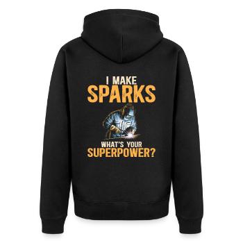 Sparks Super Power Humor Schweißer - Unisex Premium Bio Zip Hoodie - Schwarz - Hinten - Nico (187cm)