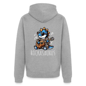 Dinosaure Guitariste Adore La Musique - Veste à capuche bio Premium Unisexe - gris chiné - Dos - Nico (187cm)