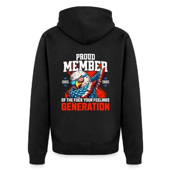 Eagle USA Humor Generation X - Unisex Premium Organic Zip Hoodie - black - Back - Nico (187cm)