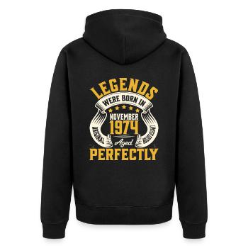 Jahr 1974 50. Jahrestag des Novembers - Unisex Premium Bio Zip Hoodie - Schwarz - Hinten - Nico (187cm)