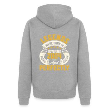 Jahr 2004 November 20. Jahrestag - Unisex Premium Bio Zip Hoodie - Grau meliert - Hinten - Nico (187cm)