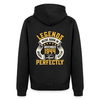 Jahr 1944 November 80. Jahrestag - Unisex Premium Bio Zip Hoodie - Schwarz - Hinten - Nico (187cm)