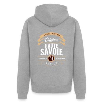 Haute-Savoie Département France - Veste à capuche bio Premium Unisexe - gris chiné - Dos - Nico (187cm)