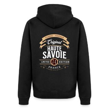 Departamento Haute-Savoie, Frankreich - Unisex Premium Bio Zip Hoodie - Schwarz - Hinten - Nico (187cm)