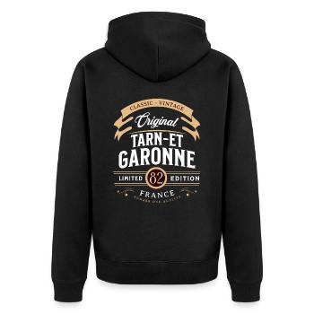 Departamento Tarn-et-Garonne, Frankreich - Unisex Premium Bio Zip Hoodie - Schwarz - Hinten - Nico (187cm)