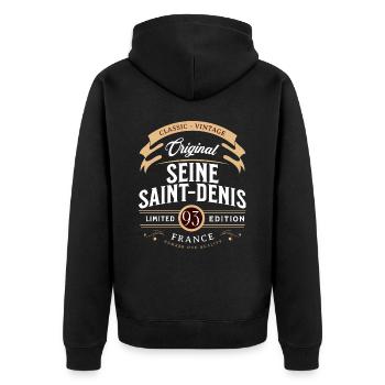 Département Seine-Saint-Denis, Frankreich - Unisex Premium Bio Zip Hoodie - Schwarz - Hinten - Nico (187cm)