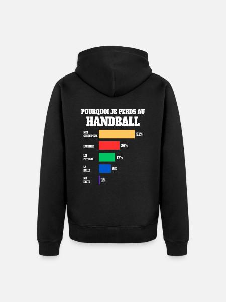 Maillot Humour Joueur Handball - Veste à capuche bio Premium Unisexe - noir
