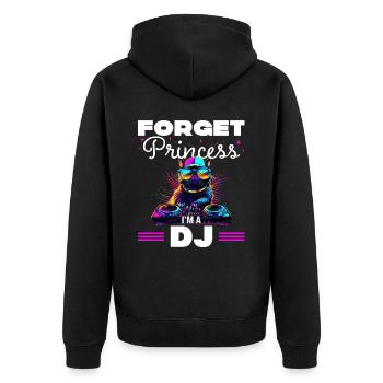 Vergiss die Prinzessin Humor DJ Frau - Unisex Premium Bio Zip Hoodie - Schwarz - Hinten - Nico (187cm)