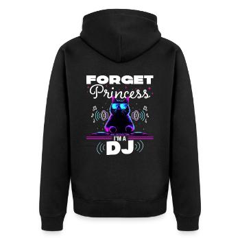 Vergiss die Prinzessin Humor DJ Frau - Unisex Premium Bio Zip Hoodie - Schwarz - Hinten - Nico (187cm)