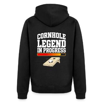 Cornhole Legend Running Cornhole - Unisex Premium Bio Zip Hoodie - Schwarz - Hinten - Nico (187cm)