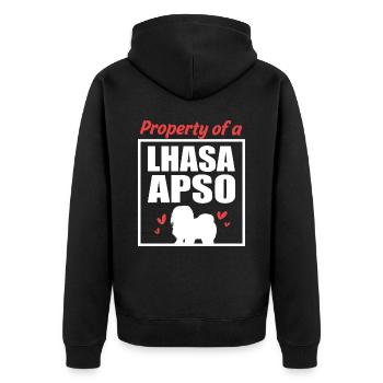 Lhasa Apso Hund - Unisex Premium Bio Zip Hoodie - Schwarz - Hinten - Nico (187cm)