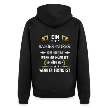 Baggerfahrer Baggerführer Bagger Fahren Spruch - Unisex Premium Bio Zip Hoodie - Schwarz - Hinten - Nico (187cm)