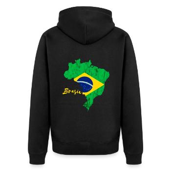 Brasil Karte Brasilianische Flagge Brasilien Reise - Unisex Premium Bio Zip Hoodie - Schwarz - Hinten - Nico (187cm)