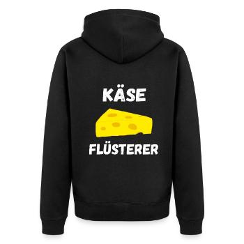 Käse Flüsterer Löchriger Käse Gouda Edamer - Unisex Premium Bio Zip Hoodie - Schwarz - Hinten - Nico (187cm)