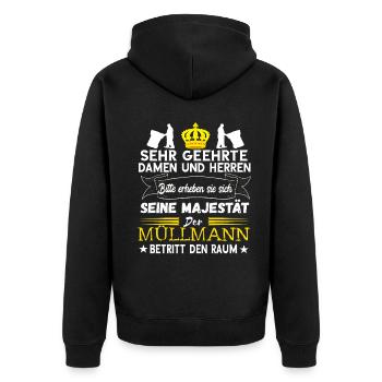 Müllmann Müllfahrzeug Stadtreinigung Müllwagen Fah - Unisex Premium Bio Zip Hoodie - Schwarz - Hinten - Nico (187cm)