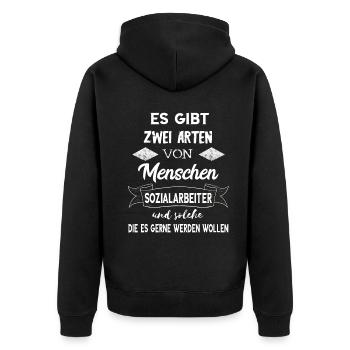 Sozialarbeit Sozialpädagoge Lustiger Soziale Arbei - Unisex Premium Bio Zip Hoodie - Schwarz - Hinten - Nico (187cm)