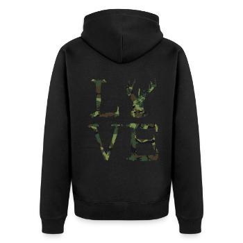 Camouflage Hirsch Jäger Love Wildtier Jagd Liebe C - Unisex Premium Bio Zip Hoodie - Schwarz - Hinten - Nico (187cm)