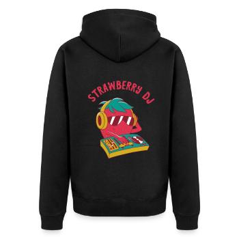 Strawberry DJ Erdbeere Musiker Turntable Plattensp - Unisex Premium Bio Zip Hoodie - Schwarz - Hinten - Nico (187cm)