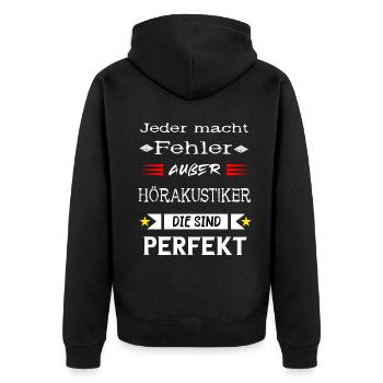 Hörakustiker Hörgeräte Akustiker Audiologe Hörakus - Unisex Premium Bio Zip Hoodie - Schwarz - Hinten - Nico (187cm)