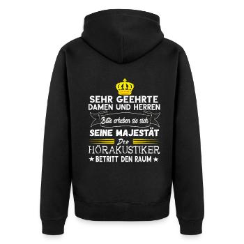 Hörakustiker Majestät Hörgeräteakustiker Hörgeräte - Unisex Premium Bio Zip Hoodie - Schwarz - Hinten - Nico (187cm)