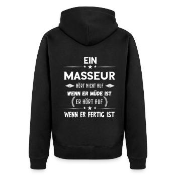 Masseur Massage Therapeut Massieren Physiotherapie - Unisex Premium Bio Zip Hoodie - Schwarz - Hinten - Nico (187cm)
