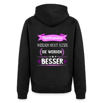 Physiotherapeutin Masseurin Physios Therapeutin Or - Unisex Premium Bio Zip Hoodie - Schwarz - Hinten - Nico (187cm)