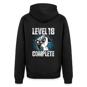 Level 18 Complete Geburtstagsgeschenk 18 Jahre - Unisex Premium Bio Zip Hoodie - Schwarz - Hinten - Nico (187cm)