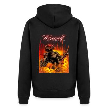Werewolf Design - Unisex Premium Bio Zip Hoodie - Schwarz - Hinten - Nico (187cm)