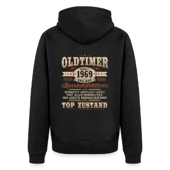 Oldtimer Baujahr 1969 Jahrgang Geburtstag Geschenk - Unisex Premium Bio Zip Hoodie - Schwarz - Hinten - Nico (187cm)