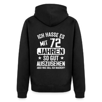 72 Jahre Jung - Vintage Geburtstagsspruch - Unisex Premium Bio Zip Hoodie - Schwarz - Hinten - Nico (187cm)