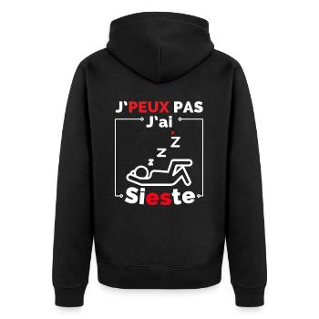Ich kann nicht, ich habe ein Nickerchen gemacht - Unisex Premium Bio Zip Hoodie - Schwarz - Hinten - Nico (187cm)