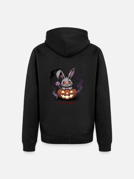 Pakkomielteisen makea – kammottava pupu kurpitsassa - Premium unisex luomu-huppari vetoketjulla - musta