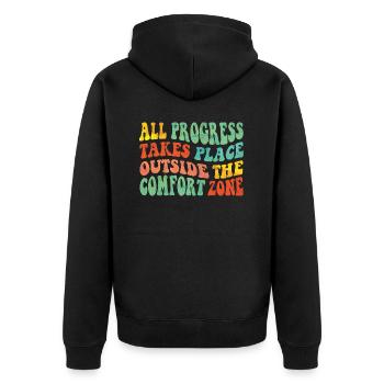 All progress takes place outside the comfort zone - Unisex Premium Bio Zip Hoodie - Schwarz - Hinten - Nico (187cm)