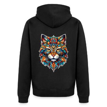 Cooles Katzen Symbol - Unisex Premium Bio Zip Hoodie - Schwarz - Hinten - Nico (187cm)