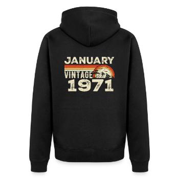 January 1971 Vintage Birthday 1971, Born in 1971 - Unisex Premium Organic Zip Hoodie - black - Back - Nico (187cm)